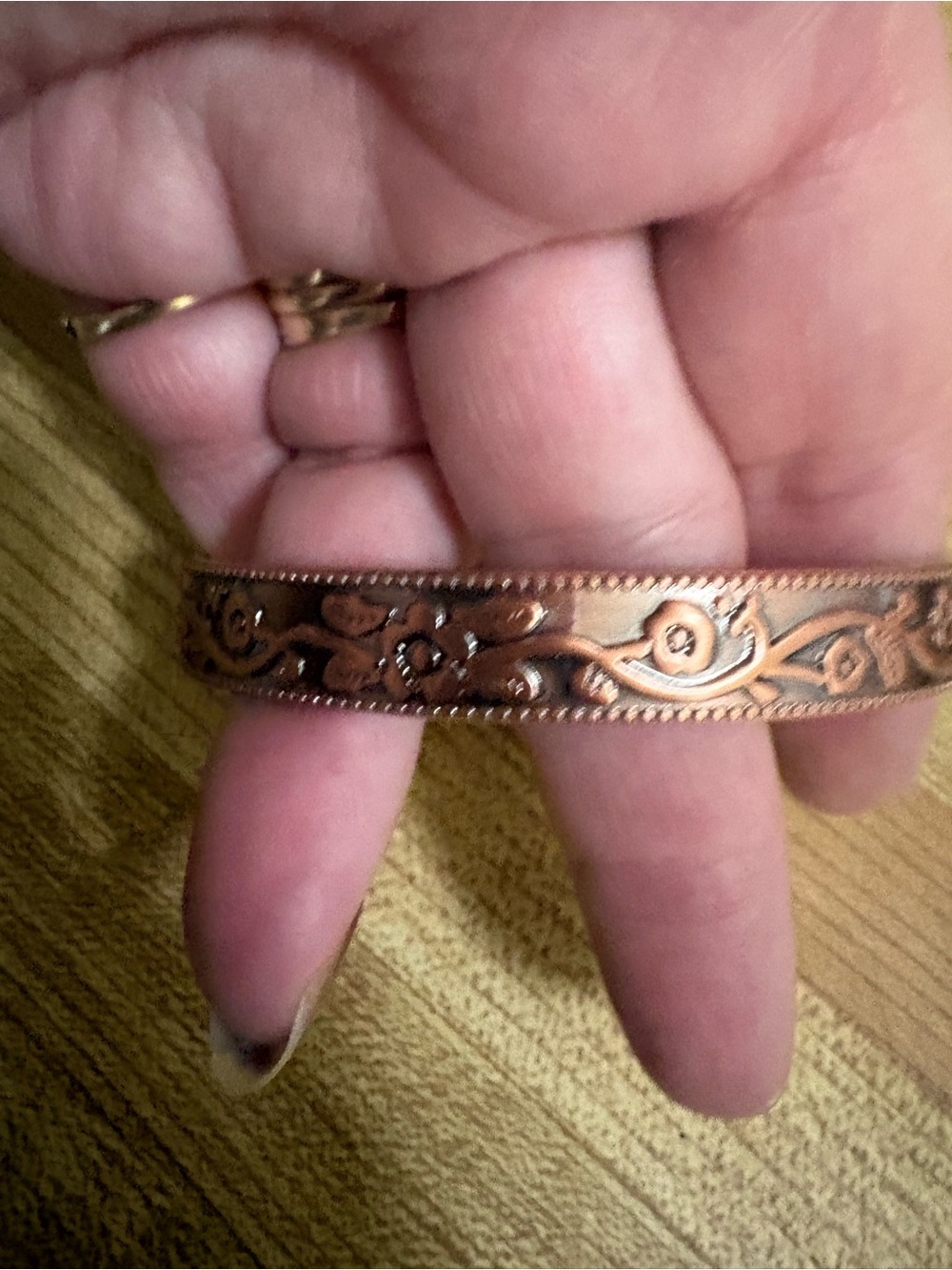 Copper Magnetic Floral Engraved Bangle Bracelet - Women's Jewelry